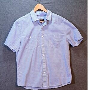 Johnson & Murphy Men's Gingham Seersucker Blue Shirt Short Sleeve Coastal Prep L